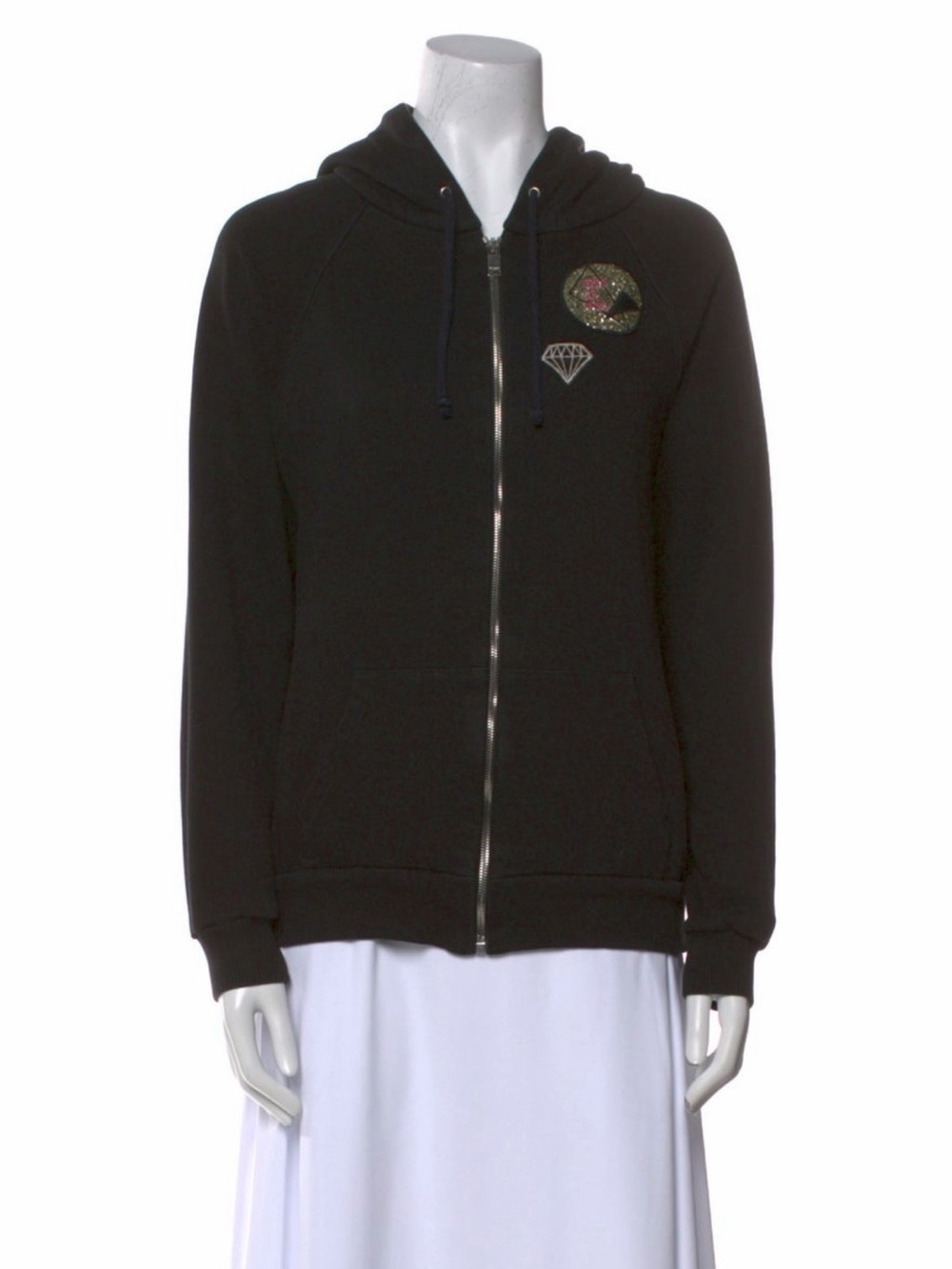 Saint Laurent Black Zip Hoodie with Embroidered Patches